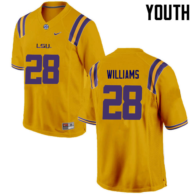 Youth LSU Tigers #28 Darrel Williams College Football Jerseys Game-Gold - Click Image to Close